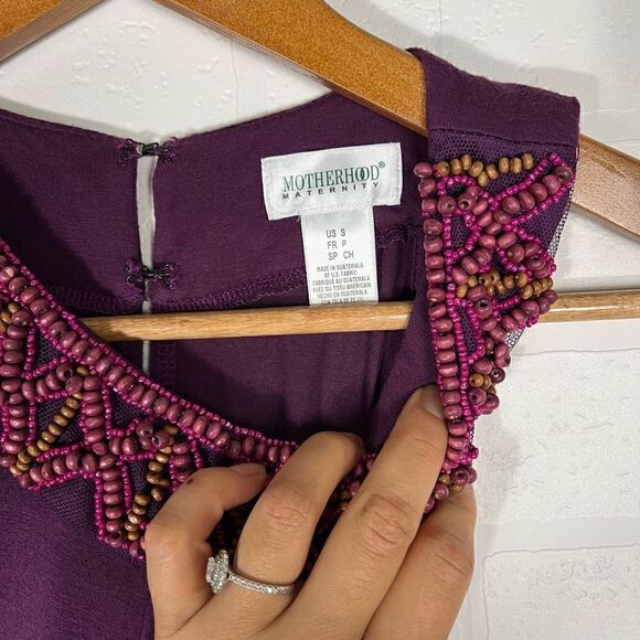Motherhood Maternity Maxi Dress Size S Purple Beaded stretchy - Picture 7 of 14